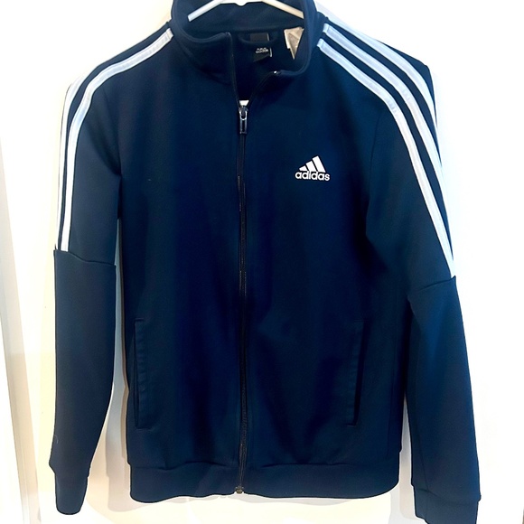Adidas sports jersey S/P Unisex Navy blue with stripes on sides - Picture 1 of 9
